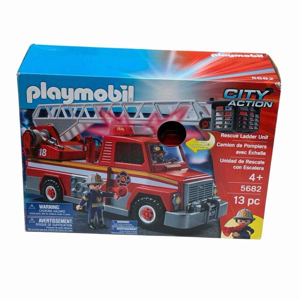 PLAYMOBIL 5682 Fire Truck Rescue Ladder Unit New Factory Sealed 13pc Age 4+